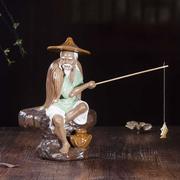 姜太公钓鱼摆件石湾陶瓷，工艺品家居装饰品，庭院假山盆景鱼缸摆设