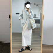 自制日系工装风直筒半身裙女学生，高腰气质复古中长款白色包臀裙夏