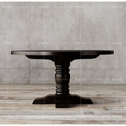 美式乡村风格法式复古圆餐桌欧式实木圆桌仿古做旧家具饭桌会议桌