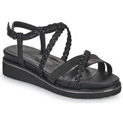 TAMARIS女鞋凉鞋厚底小众设计编织露趾扣带罗马鞋黑色夏季2023款