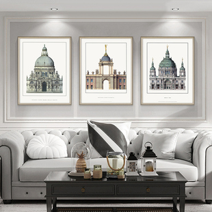 现代简美建筑装饰画客厅沙发背景墙美式复古轻奢挂画简欧大气壁画