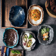 日式餐厅料理刺身碗，创意陶瓷餐具石纹碗碟套装，家用餐桌高颜值组合