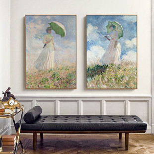 莫奈撑伞的女人欧式古典人物风景油画抽象装饰画餐厅卧室无有框画