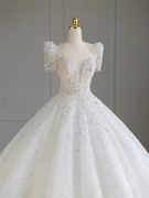 法式轻婚纱礼服2023新娘小个子简约拖尾在逃公主出门主纱冬季