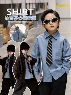 男童领带衬衣春秋儿童，韩版洋气学院风休闲长袖，衬衫时髦宽松潮