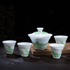 醴陵瓷器釉下彩手绘功夫茶具套装，盖碗茶杯家用泡茶碗薄胎陶瓷盖杯