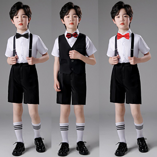 男童礼服背带2024儿童西装，马甲套装夏男孩(夏男孩)表演服花童小西装帅