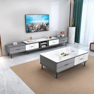 北欧茶几电视柜组合小户型，客厅家用钢化玻璃，轻奢现代伸缩电视机柜