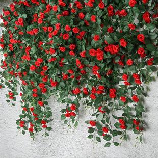 仿真蔷薇花藤条装饰藤蔓空调，管遮挡室内婚庆假花塑料缠绕花藤壁挂