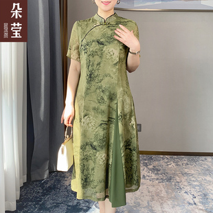 妈妈夏装新中式国风，改良旗袍中年女母亲节，气质连衣裙中老年长裙子