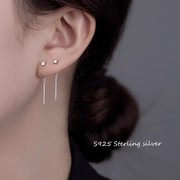 S925纯银耳线女2023年潮高级感流苏耳环养耳耳钉耳坠耳链耳饰