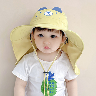 宝宝帽子夏季薄款儿童，防晒帽大帽檐遮阳渔夫帽，夏天男童女童太阳帽