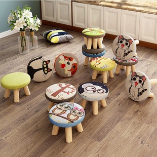 小凳子家用实木腿圆矮凳，可爱儿童换鞋凳沙发凳，宝宝椅子卡通小板凳