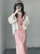 新中式国风小个子旗袍2024秋季改良少女年轻款粉色长袖连衣裙