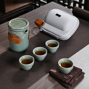 哥窑旅行茶具套装便携汝窑开片泡茶器玻璃快客杯一壶四杯茶水分离