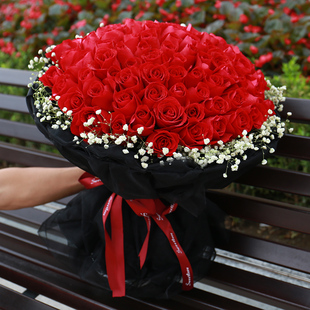三八妇女节99朵红玫瑰花束送花北京同城鲜花速递生日，祝福配送花送