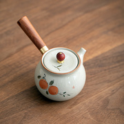 哥窑手绘茶壶陶瓷功夫茶具单个家用防烫侧把泡，茶壶沏茶壶开片可养
