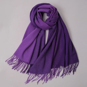 apcshop冬季简约保暖雾紫拼色围巾女士，流苏纯山羊绒大披肩