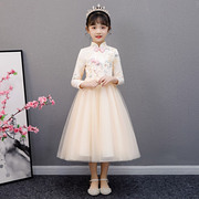 女童旗袍连衣裙秋冬裙子，长袖小女孩中国风唐装，礼服儿童汉服公主裙