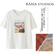 bana女2019夏季宽松显瘦时尚简约百搭卡通小山峰印花t恤女