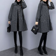 2022韩版中长款外套女风衣，秋冬格子大衣，6830黑色方领m(95