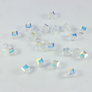 10mm镀彩立方体散珠方形，珠子直孔水晶玻璃串珠，diy手工饰品配件材