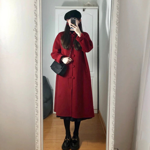 高级感红色呢子大衣2023秋冬装，韩系赫本风小个子，毛呢外套女中长款