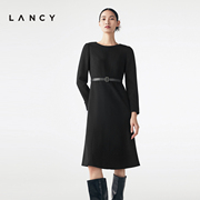 lancy朗姿羊毛冬季黑色，连衣裙法式收腰显瘦圆领高级感裙子女