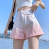 夏季粉色牛仔短裤女超高腰时尚，宽松显瘦扎染，a字阔腿热裤ins潮