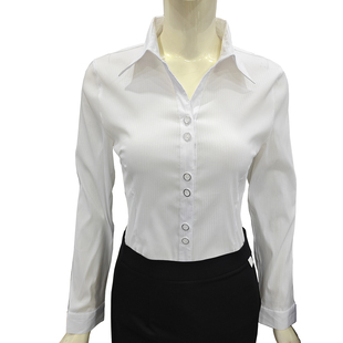 白衬衫女士长袖秋冬季内搭职业正装，气质韩版黑白条衬衣工作服