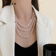 施家珍珠多层叠戴项链(戴项链，)女长款复古气质珍珠，新中式女高级感大气项链