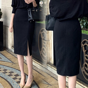 春季高端半身裙女高腰包臀裙黑色长裙气质开叉，一步裙小个子