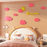 网红儿童房间布置女孩，房床头云朵墙，贴纸公主卧室墙面装饰画游戏区