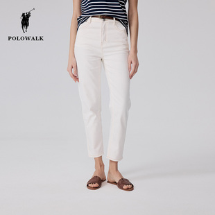 POLOWALK直筒牛仔裤女士2024春季白色高腰老钱风明线长裤子