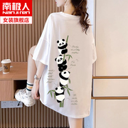 纯棉短袖t恤女2023夏季宽松白色大码女装熊猫设计感上衣ins潮