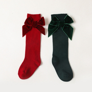 小蜜糖圣诞蝴蝶结鸳鸯，袜女宝宝红色绿色，中筒袜百搭可爱纯色袜子