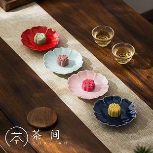 复古禅意陶瓷茶点盘中式创意，莲花点心盘，精致家用水果干果小碟子