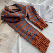袖子围巾条纹针织长款男女，通用拼色毛线围脖冬季加厚保暖文艺个性