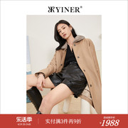 yiner音儿专选女装冬季水貂，毛领羊皮皮衣，质感中长款外套棉服