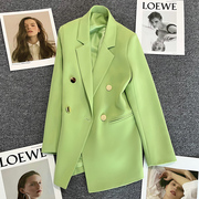 糖果绿西装外套，女2024年春秋小个子设计感英伦，风时尚气质西服