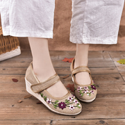 春夏季老北京布鞋舞蹈民族，风绣花鞋坡跟单鞋，亚麻透气高跟布鞋