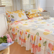 床罩全棉床裙式床套纯棉单件床垫保护套1L.5m防滑防尘床单遮