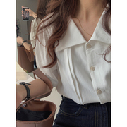 白色衬衫女设计感小众夏季薄款娃娃v领衬衣复古法式气质短袖上衣