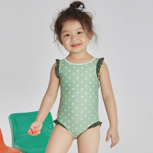 爱多尔2022儿童连体泳衣宝宝可爱波点游泳衣小童荷叶边泳装