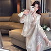 米白色新中式刺绣国风套装女夏季旗袍上衣半身裙两件套出游连衣裙