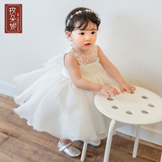 儿童婚纱2021女童，白色蓬蓬裙宝宝无袖一周岁演出服，儿童公主裙
