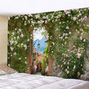 欧式田园玫瑰花墙壁装饰大挂毯墙布床头，卧室宿舍背景布挂布拍照