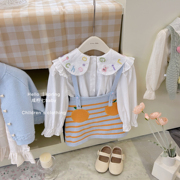 2024春季女童韩版童装女宝宝娃娃衫衬衫上衣儿童针织背带裙子