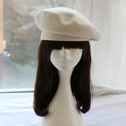 韩版高档白色女画家帽秋冬羊毛帽子贝雷帽海军帽网红复古英伦帽