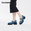 talitaqoom牛仔布玛丽珍鞋，2023春漆皮，圆头粗跟厚底浅口单鞋女